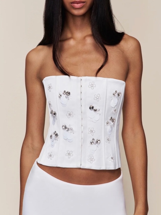 Danielle Guizio Tops - Guizio Embellished Satin Corset